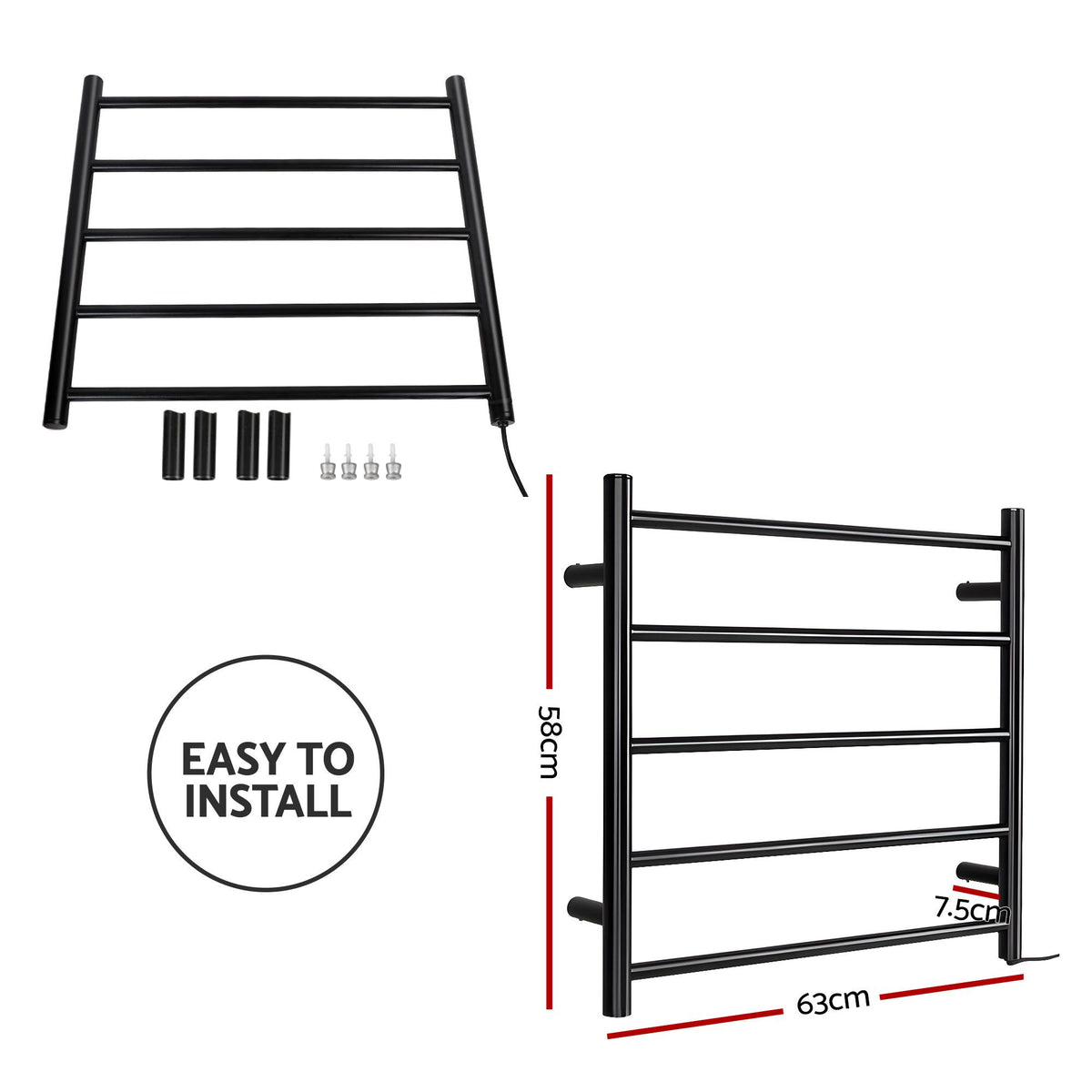 Devanti 5-Bar Wall-Mounted Heated Towel Rail