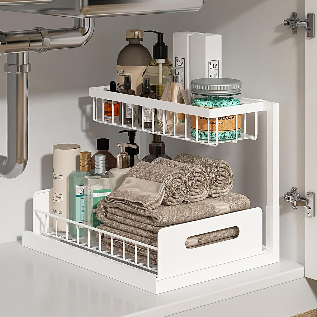 Heavy-Duty 2-Tier L-Shaped Pull-Out Under-Sink Cabinet Organizer