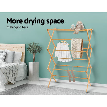 Artiss Foldable Bamboo Clothes Airer, 11 Bars
