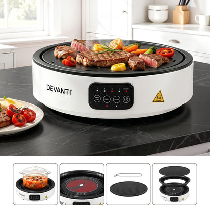 Devanti 2000W Ceramic Cooktop with Detachable Grill Plate - White