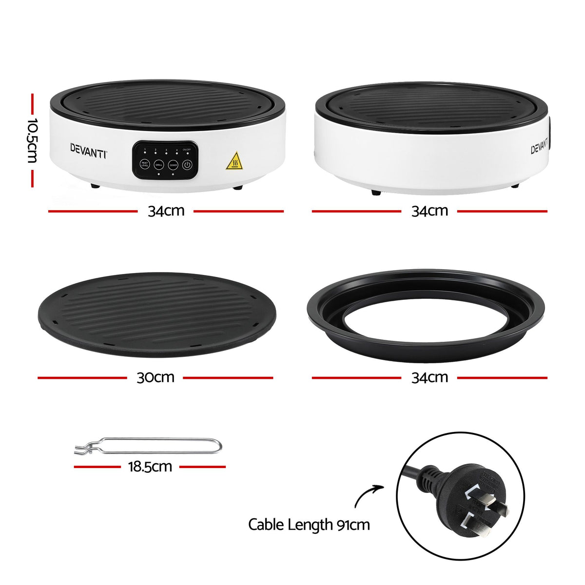 Devanti 2000W Ceramic Cooktop with Detachable Grill Plate - White