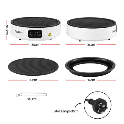 Devanti 2000W Ceramic Cooktop with Detachable Grill Plate - White