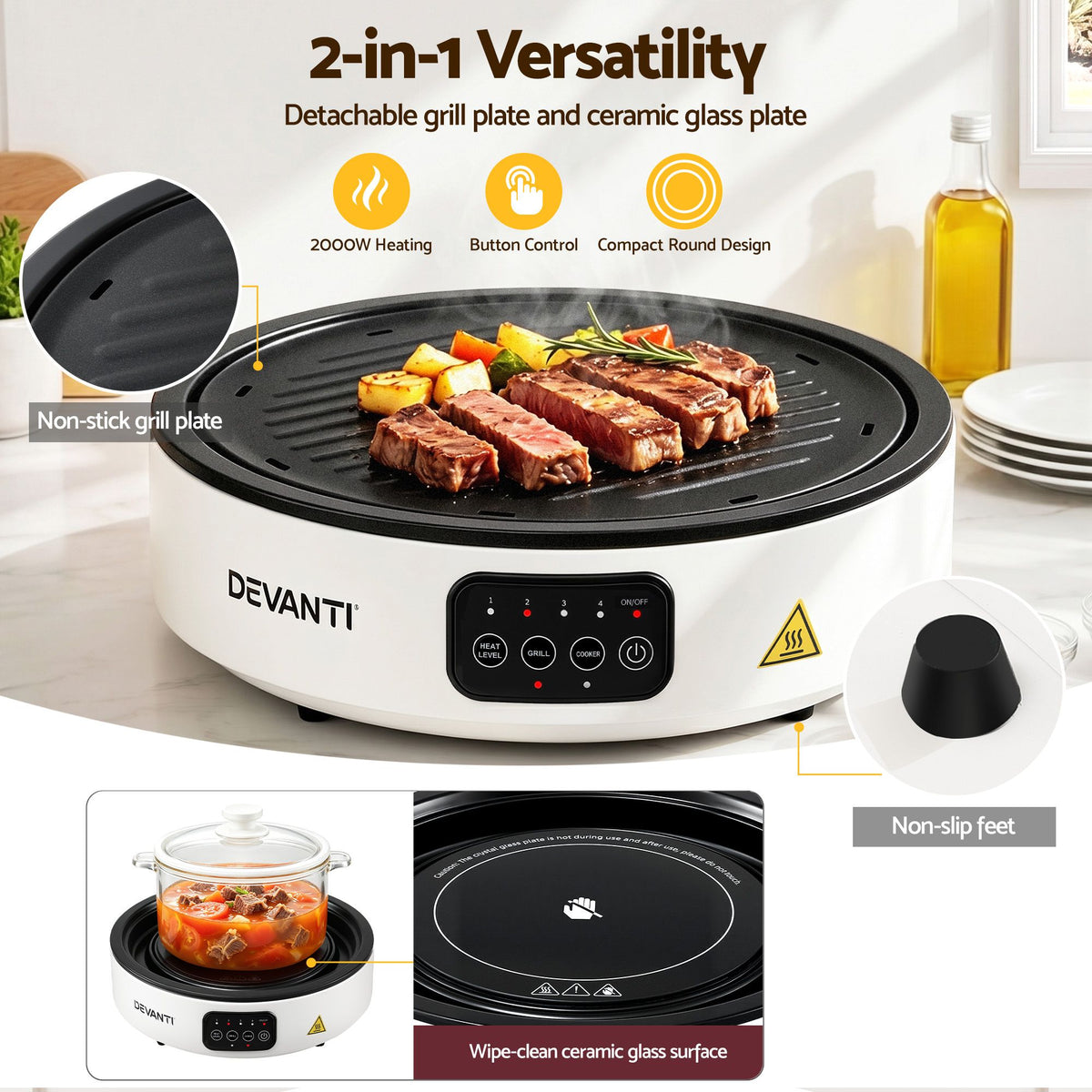 Devanti 2000W Ceramic Cooktop with Detachable Grill Plate - White