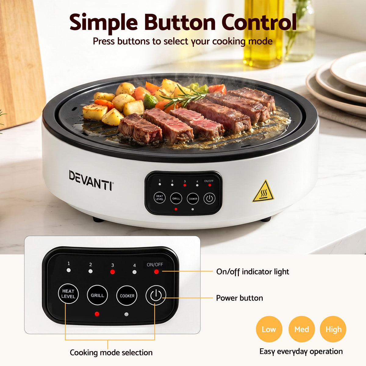 Devanti 2000W Ceramic Cooktop with Detachable Grill Plate - White