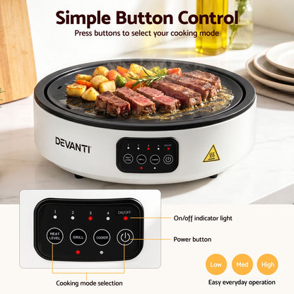 Devanti 2000W Ceramic Cooktop with Detachable Grill Plate - White