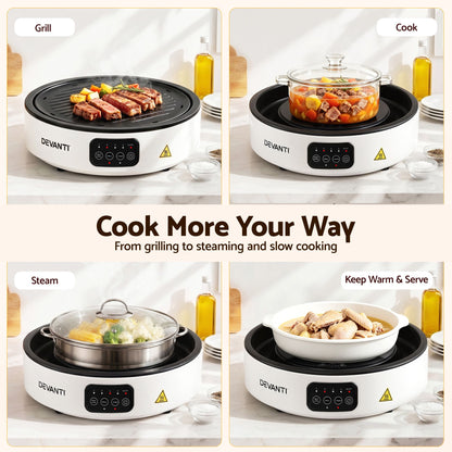 Devanti 2000W Ceramic Cooktop with Detachable Grill Plate - White