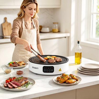 Devanti 2000W Ceramic Cooktop with Detachable Grill Plate - White