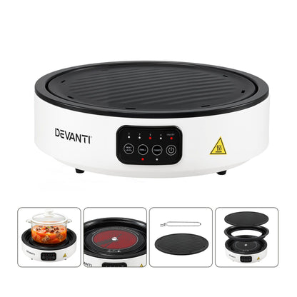 Devanti 2000W Ceramic Cooktop with Detachable Grill Plate - White