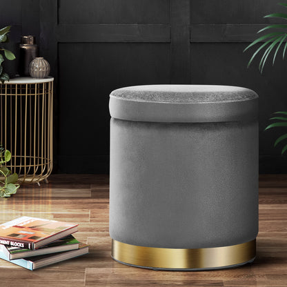 Artiss Round Velvet Storage Ottoman Footstool