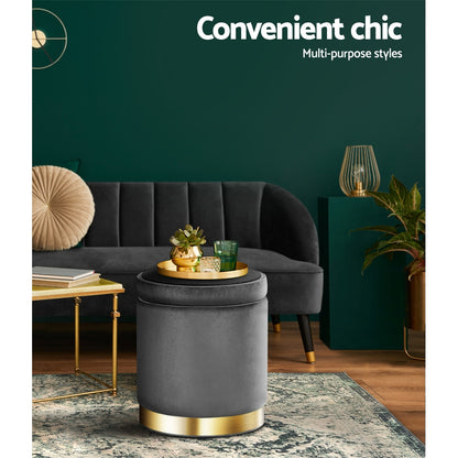 Artiss Round Velvet Storage Ottoman Footstool