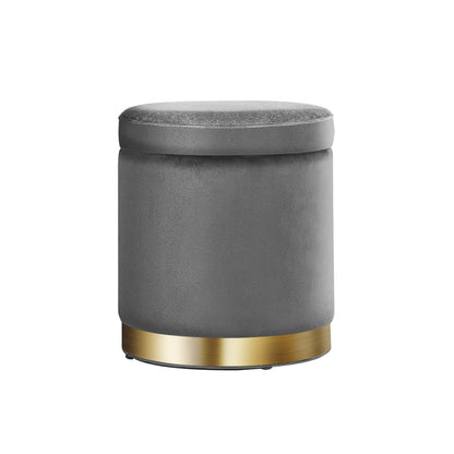 Artiss Round Velvet Storage Ottoman Footstool