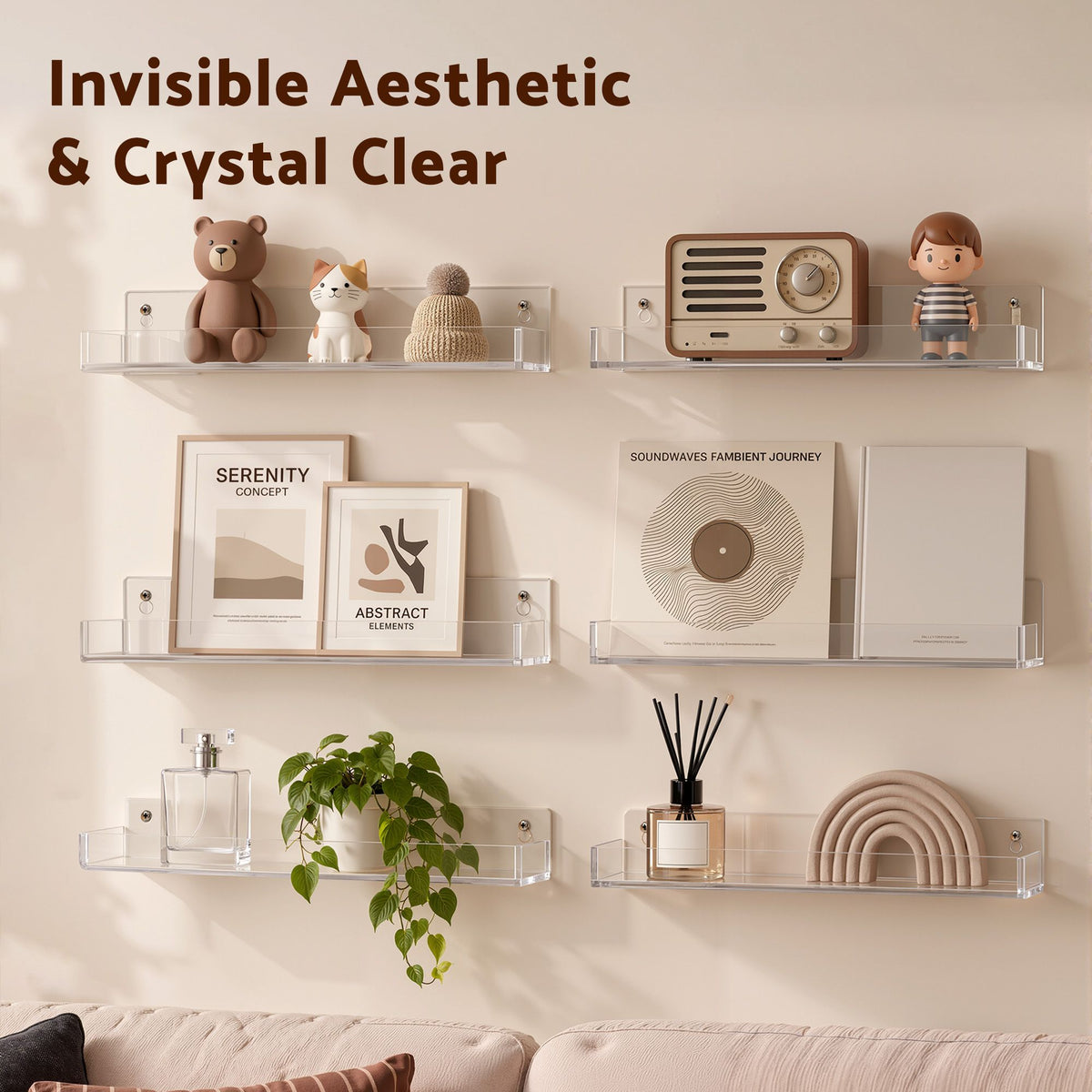 Artiss Premium Clear Acrylic Floating Display Shelves with Front Lip (6-Pack)