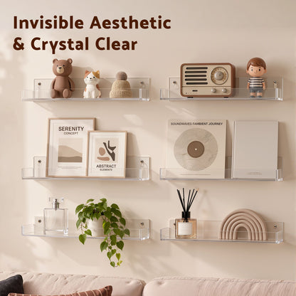 Artiss Premium Clear Acrylic Floating Display Shelves with Front Lip (6-Pack)