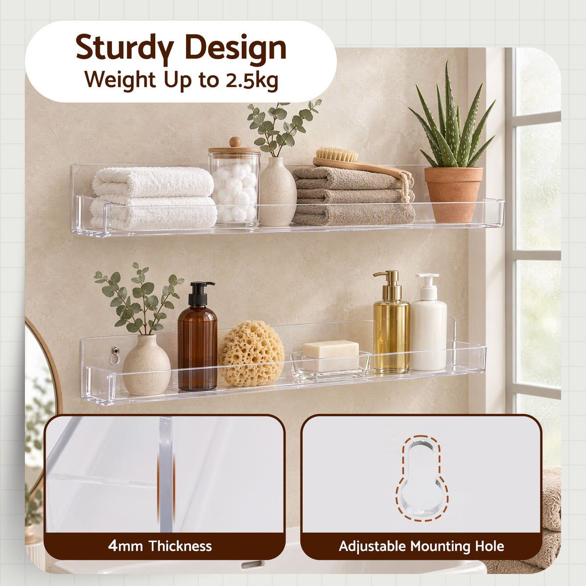 Artiss Premium Clear Acrylic Floating Display Shelves with Front Lip (6-Pack)