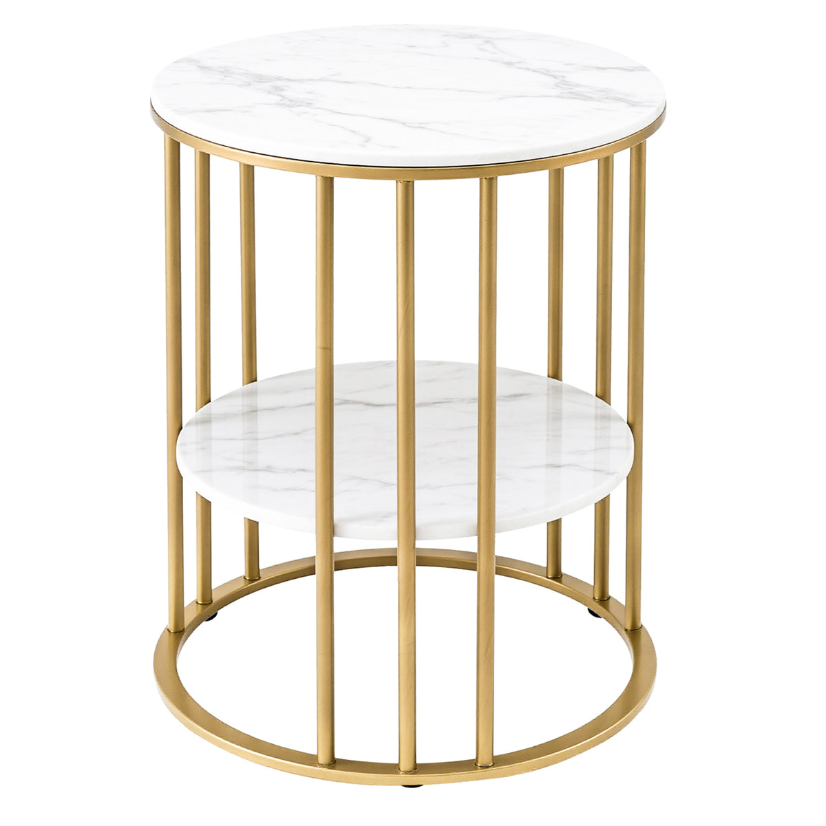 Artiss 2-Tier White & Gold Marble-Effect Coffee Table