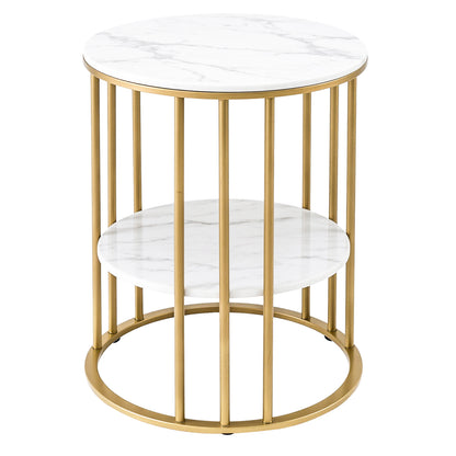 Artiss 2-Tier White & Gold Marble-Effect Coffee Table
