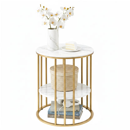 Artiss 2-Tier White & Gold Marble-Effect Coffee Table
