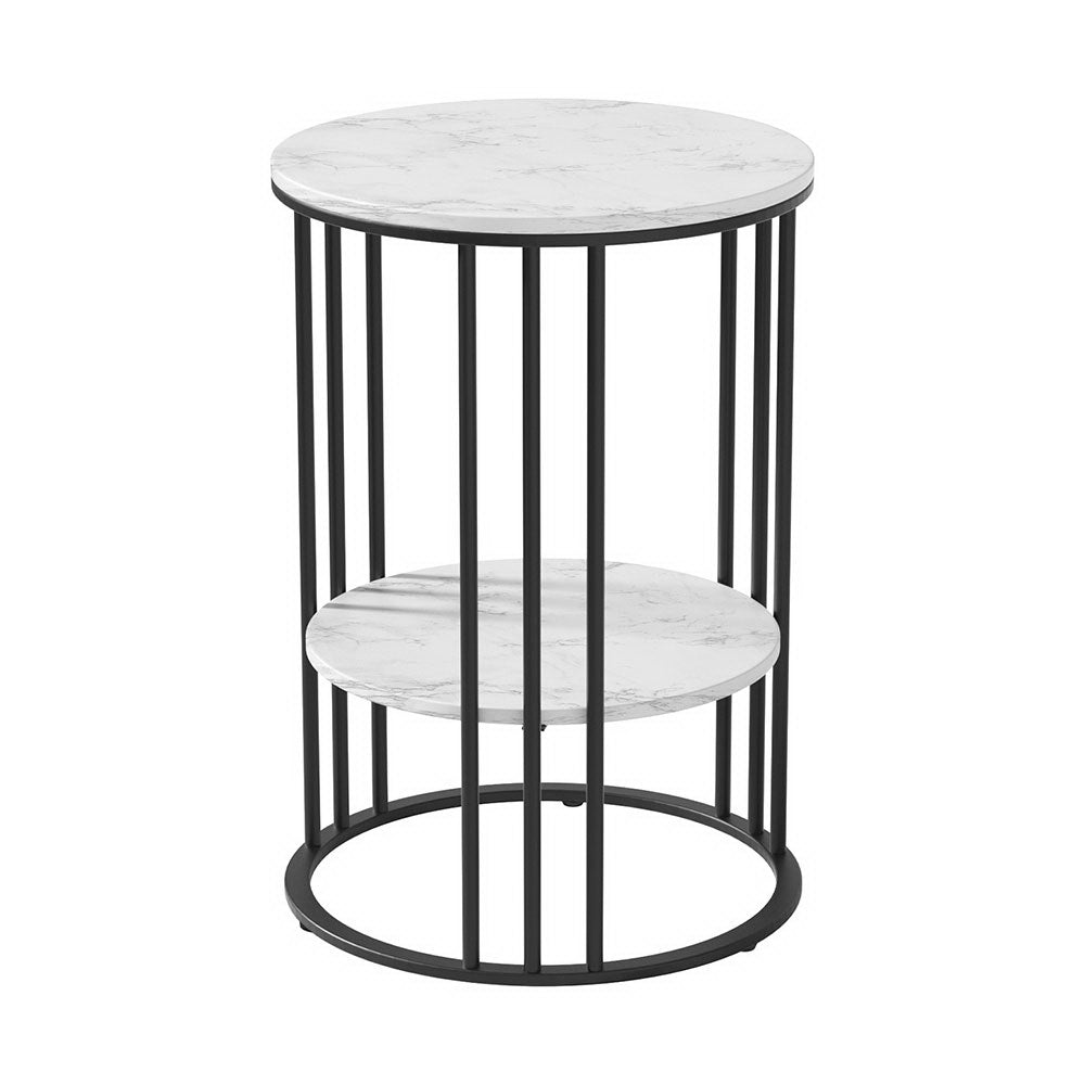 Artiss White & Black Marble-Effect 2-Tier Coffee Table
