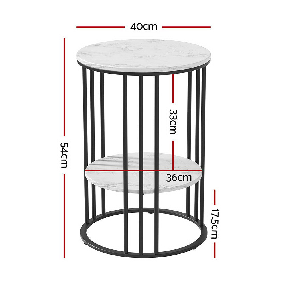 Artiss White & Black Marble-Effect 2-Tier Coffee Table