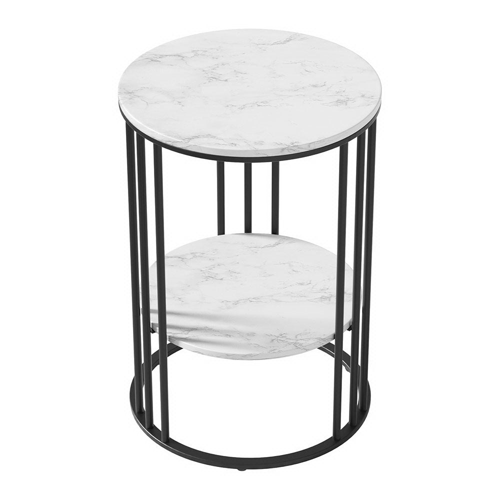 Artiss White & Black Marble-Effect 2-Tier Coffee Table