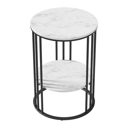 Artiss White & Black Marble-Effect 2-Tier Coffee Table