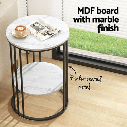 Artiss White & Black Marble-Effect 2-Tier Coffee Table