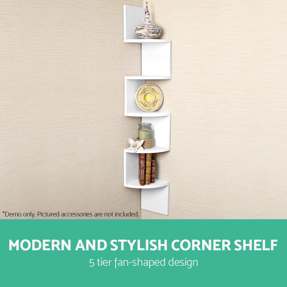 Artiss 5-Tier White Floating Corner Shelf