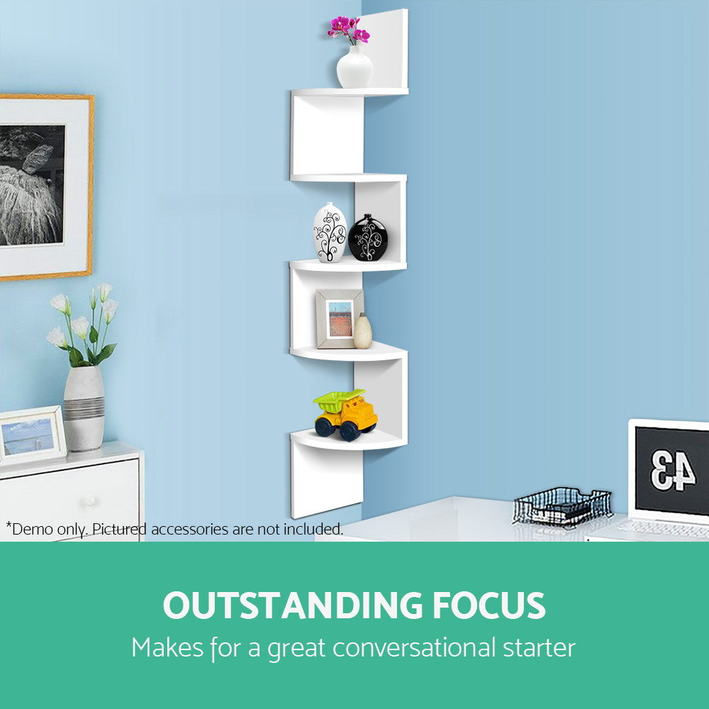 Artiss 5-Tier White Floating Corner Shelf