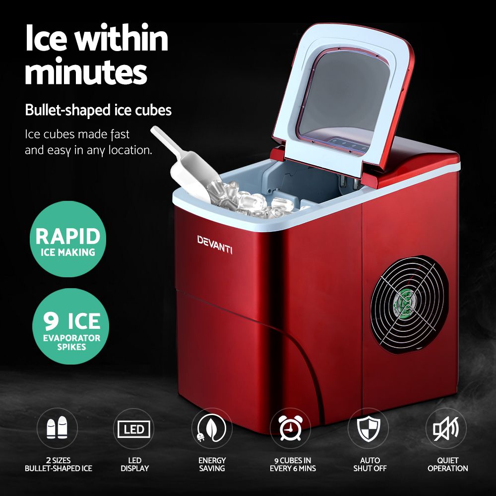 Devanti 12kg Ice Maker Machine Red