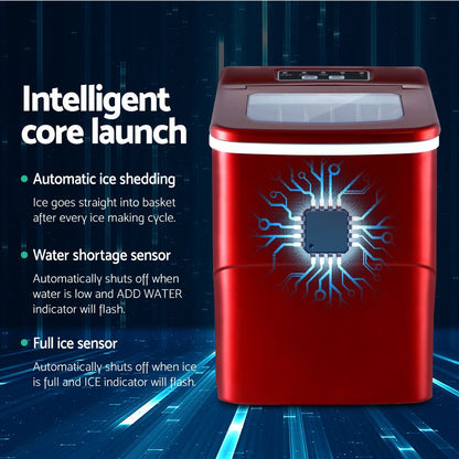 Devanti 12kg Ice Maker Machine Red