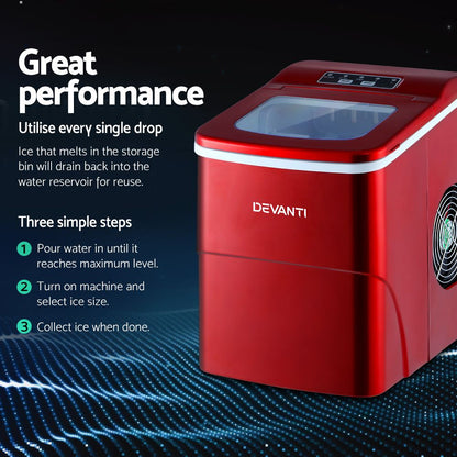 Devanti 12kg Ice Maker Machine Red