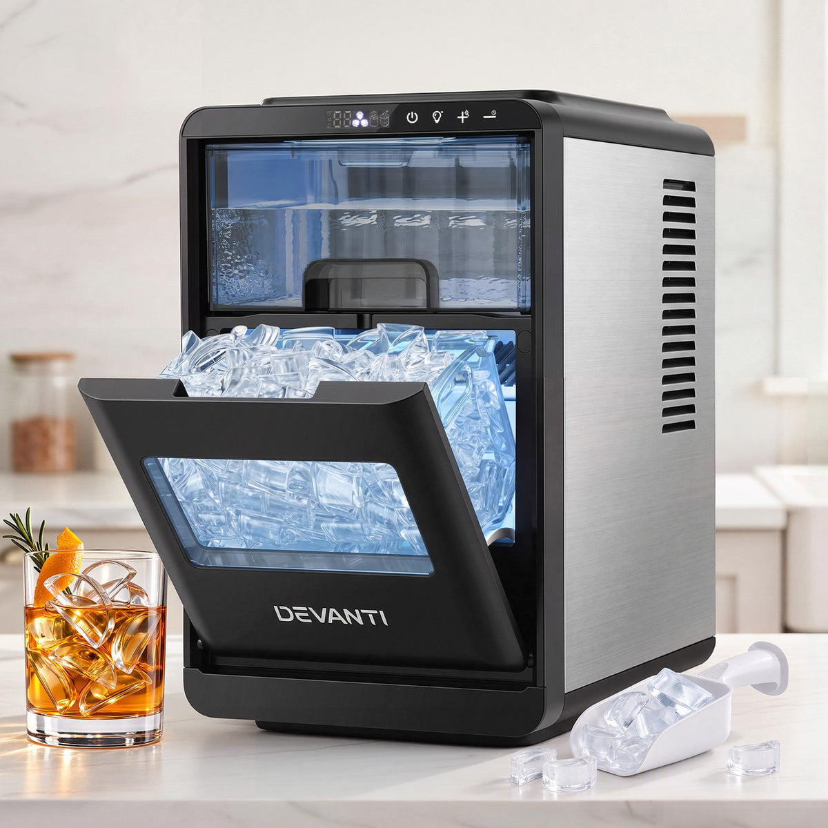 Devanti Ice Maker Crescent Ice 16pcs Countertop Machine 12KG/24H for Home