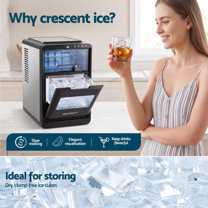 Devanti Ice Maker Crescent Ice 16pcs Countertop Machine 12KG/24H for Home