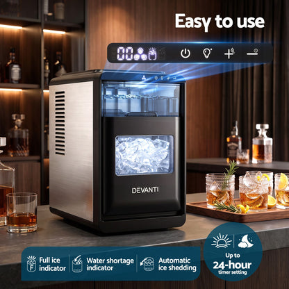 Devanti Ice Maker Crescent Ice 16pcs Countertop Machine 12KG/24H for Home