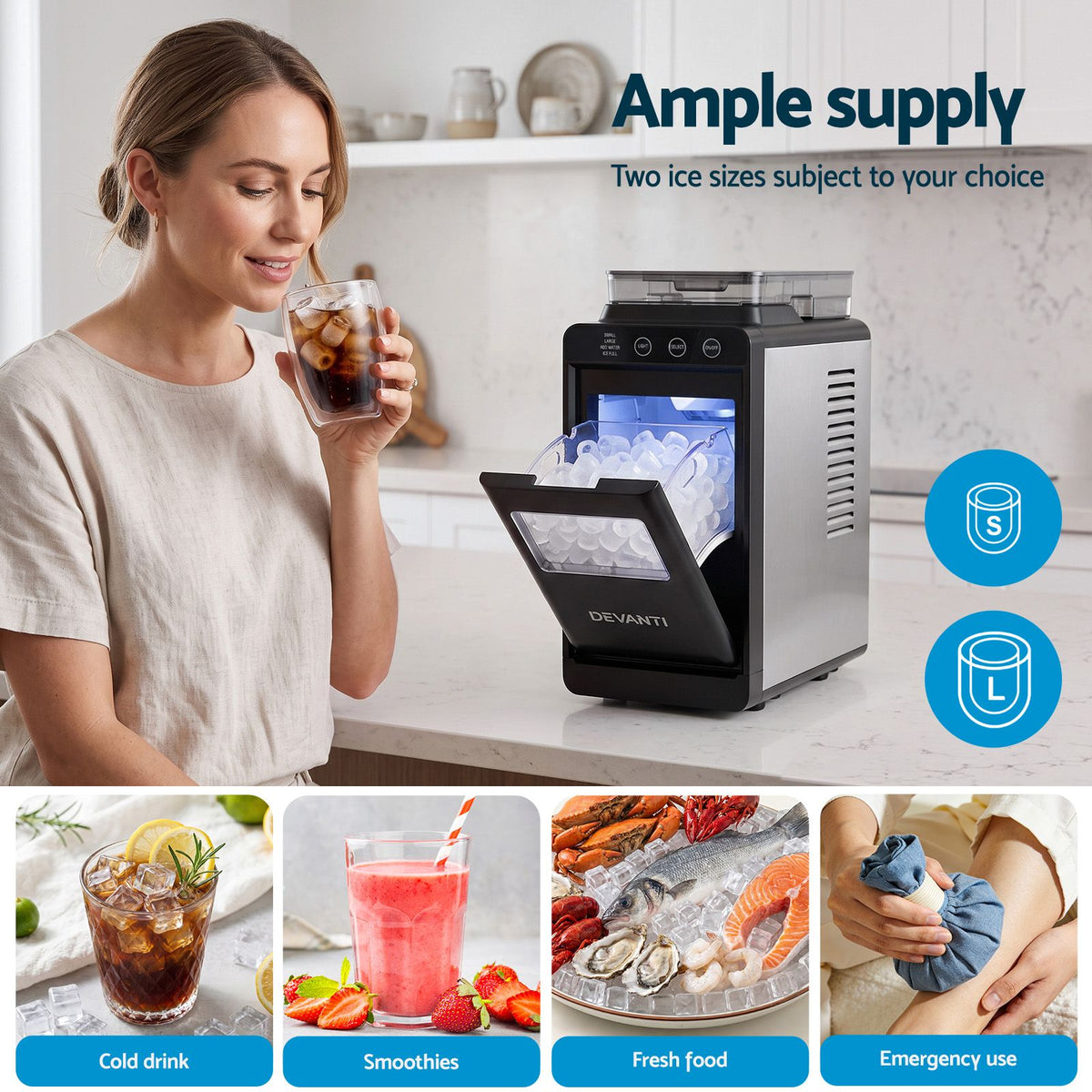 Devanti Ice Maker Ice Slim Compact Countertop Machine 12KG/24H for Home