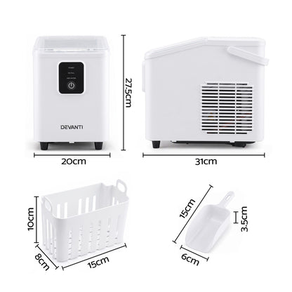 Devanti Ice Maker 11-12kg Portable Bullet Cube Machine White