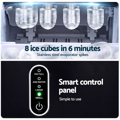 Devanti Ice Maker Portable Ice Machine Countertop Bullet Cube 12KG Black