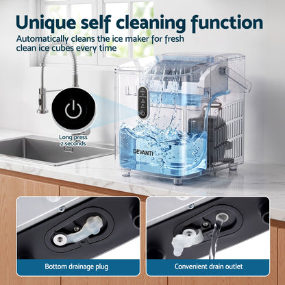 Devanti Ice Maker Portable Ice Machine Countertop Bullet Cube 12KG Black