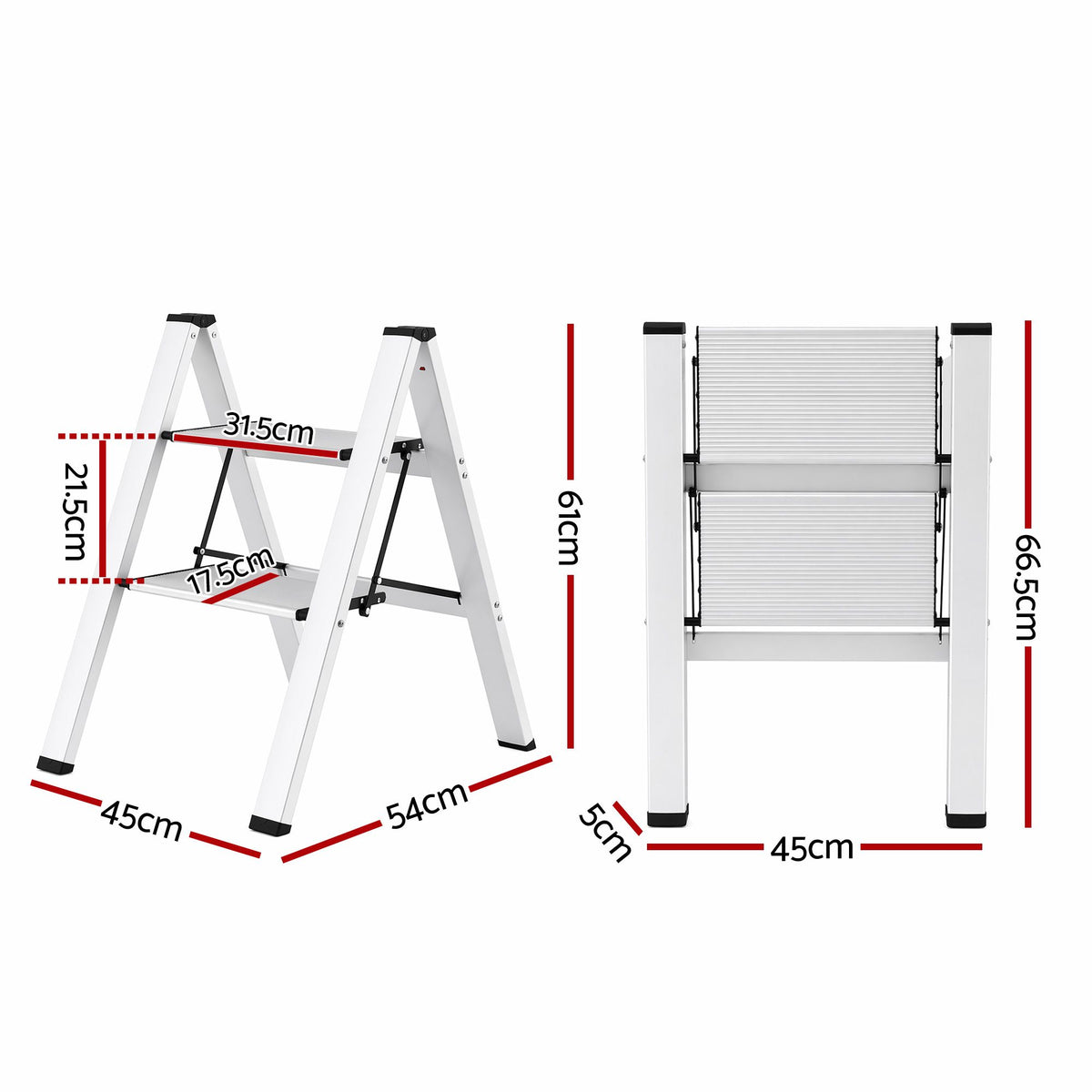 Giantz 2-Step Folding Aluminium Ladder, 150 kg Capacity
