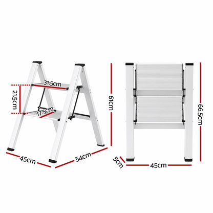 Giantz 2-Step Folding Aluminium Ladder, 150 kg Capacity
