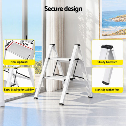 Giantz 2-Step Folding Aluminium Ladder, 150 kg Capacity