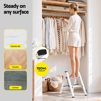 Giantz 2-Step Folding Aluminium Ladder, 150 kg Capacity