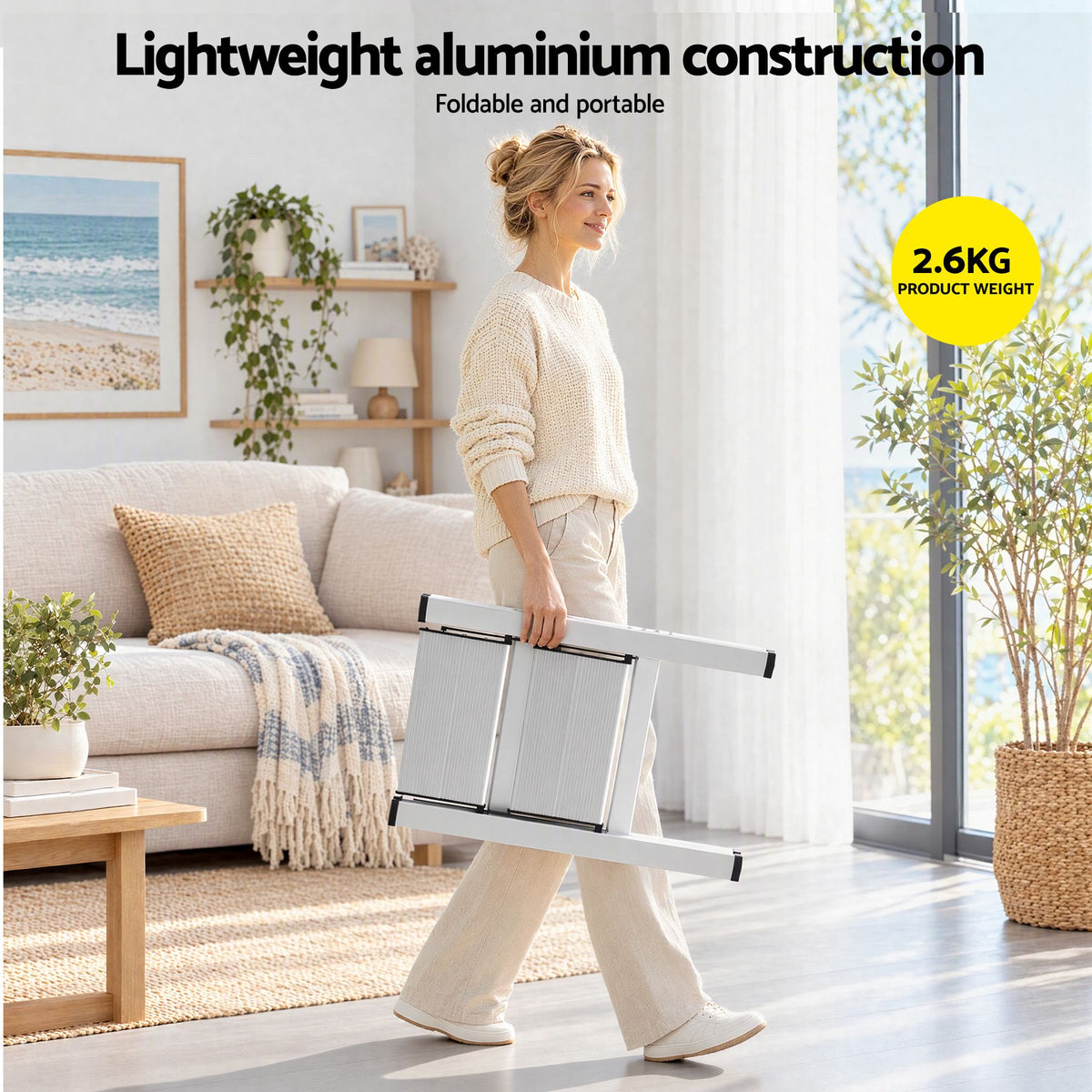 Giantz 2-Step Folding Aluminium Ladder, 150 kg Capacity