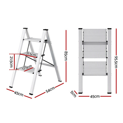 Giantz 3-Step Folding Aluminium Ladder, 150 kg Capacity