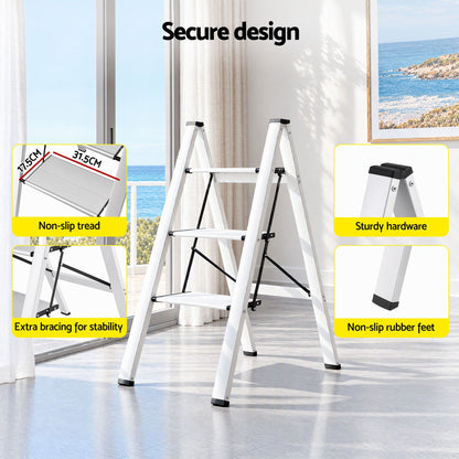 Giantz 3-Step Folding Aluminium Ladder, 150 kg Capacity