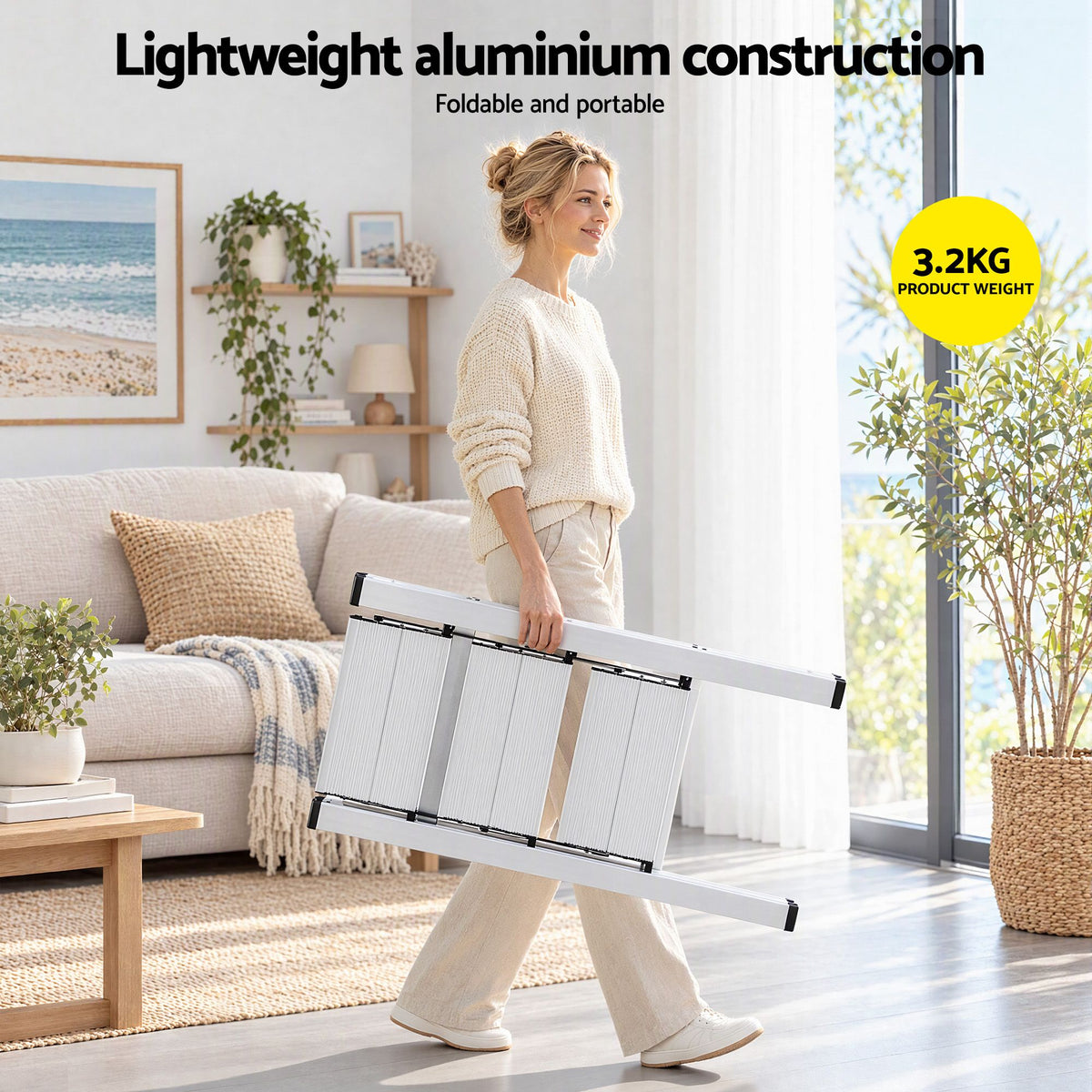 Giantz 3-Step Folding Aluminium Ladder, 150 kg Capacity