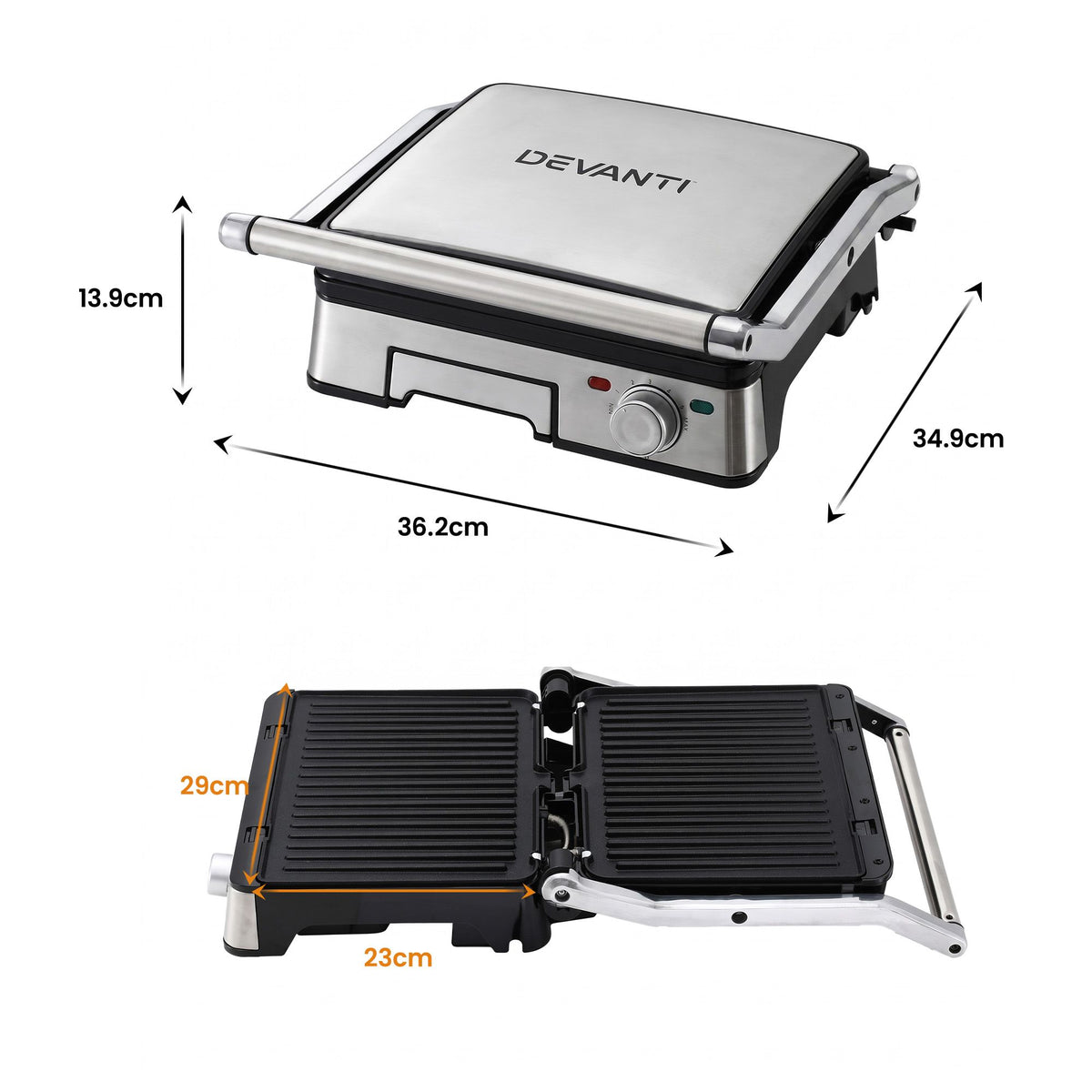 Devanti 2000W 3-in-1 4-Slice Panini Press & Grill
