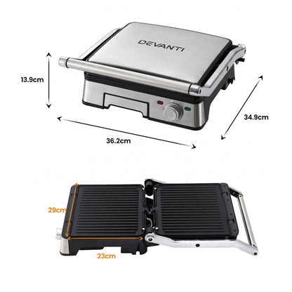 Devanti 2000W 3-in-1 4-Slice Panini Press & Grill