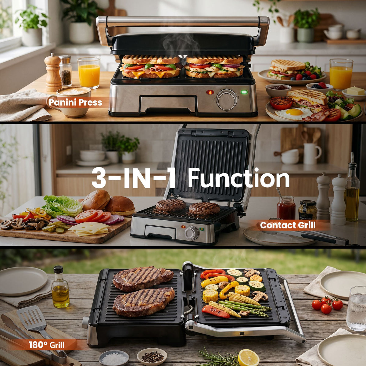 Devanti 2000W 3-in-1 4-Slice Panini Press & Grill