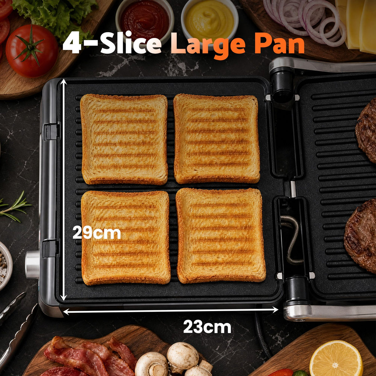 Devanti 2000W 3-in-1 4-Slice Panini Press & Grill